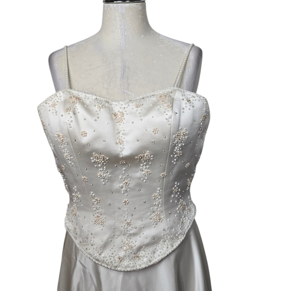 Cosmobella Off White Beaded Pearl Strap Wedding Dress 6 - Picture 3 of 15
